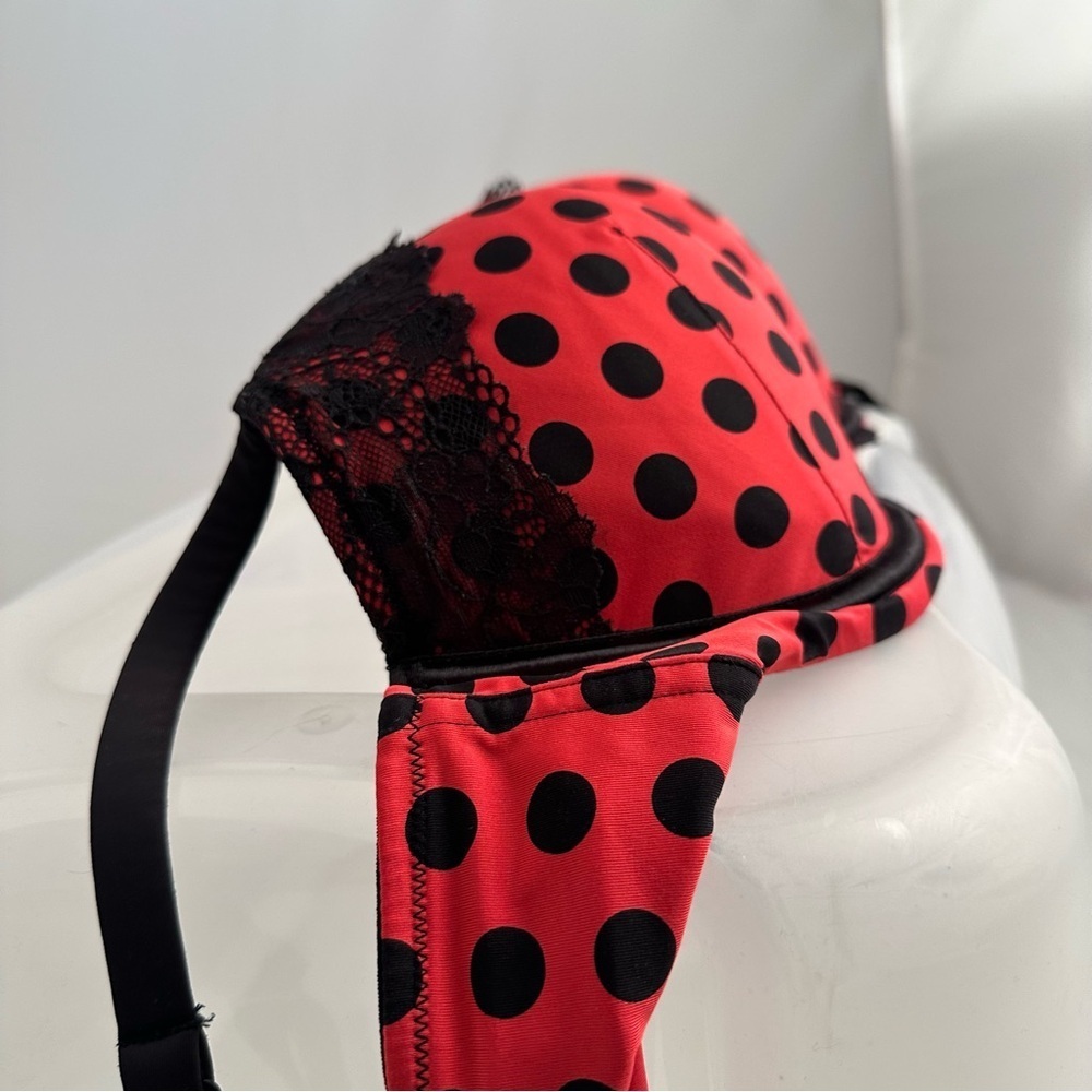Cacique Boost Plunge polka dot red and black lace trimmed bra 40D - Picture 8 of 11